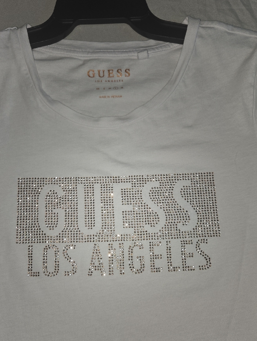 Guess White Tee with Silver Rhinestone GUESS Los Angeles Logo